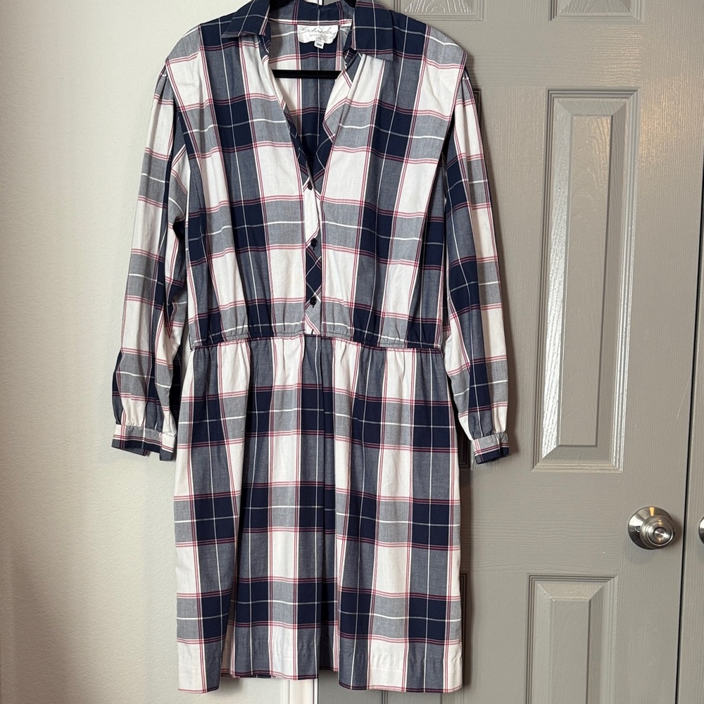 Vintage Schrader Blue and Red Long Sleeve Shirt Dress